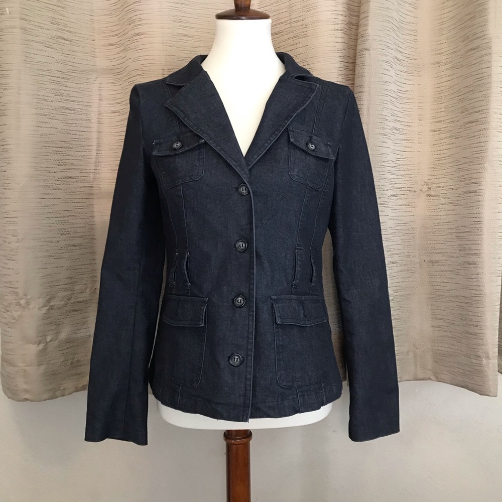 Bass Dark Blue Fitted Denim Jacket Size Small
